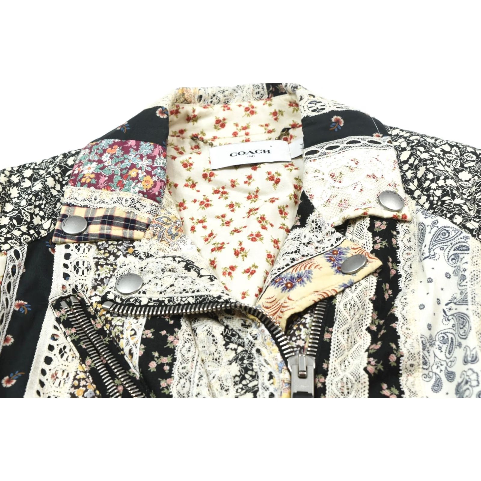 Coach COACH Jacket Womens 00 Moto Prairie Patchwork Floral Long Sleeve Assymetrical Size XXS / US 00 / IT 34 - 3 Thumbnail