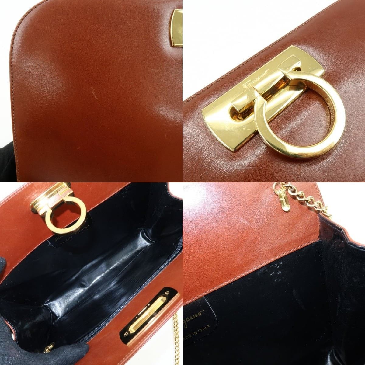 Salvatore Ferragamo Ferragamo Gancini Calfskin Leather Shoulder Bag Brown Size ONE SIZE - 7 Thumbnail