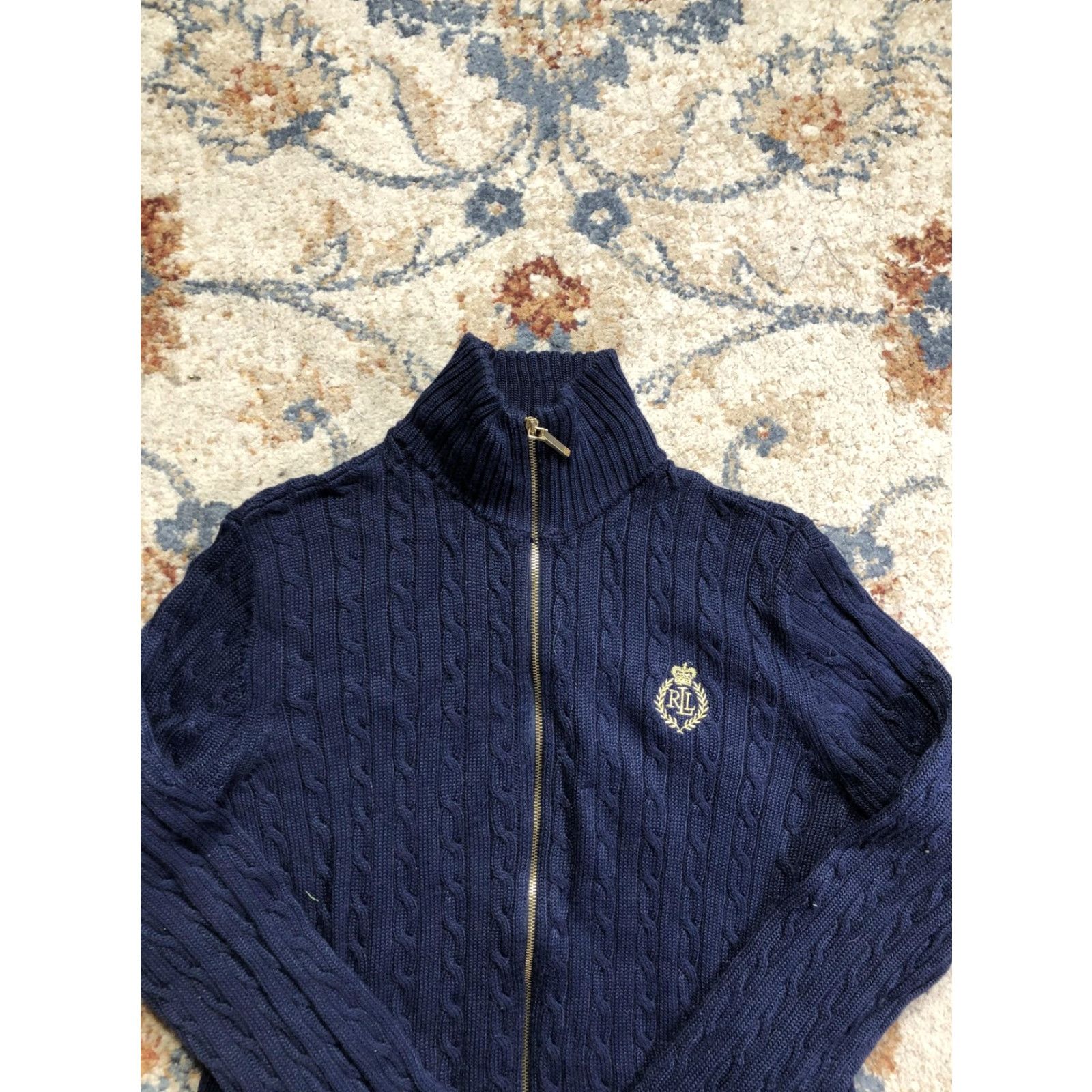 Ralph Lauren VINTAGE? No. Lauren Ralph Lauren Sweater Womens M Navy Cable Knit Full Zip RL Crest Size M / US 6-8 / IT 42-44 - 2 Thumbnail