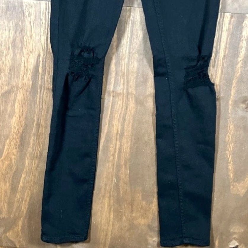 Express VINTAGE Express Womens Jeans Black High Rise Legging Distressed Thrashed Stretch 6R Size 28" / US 6 / IT 42 - 3 Thumbnail