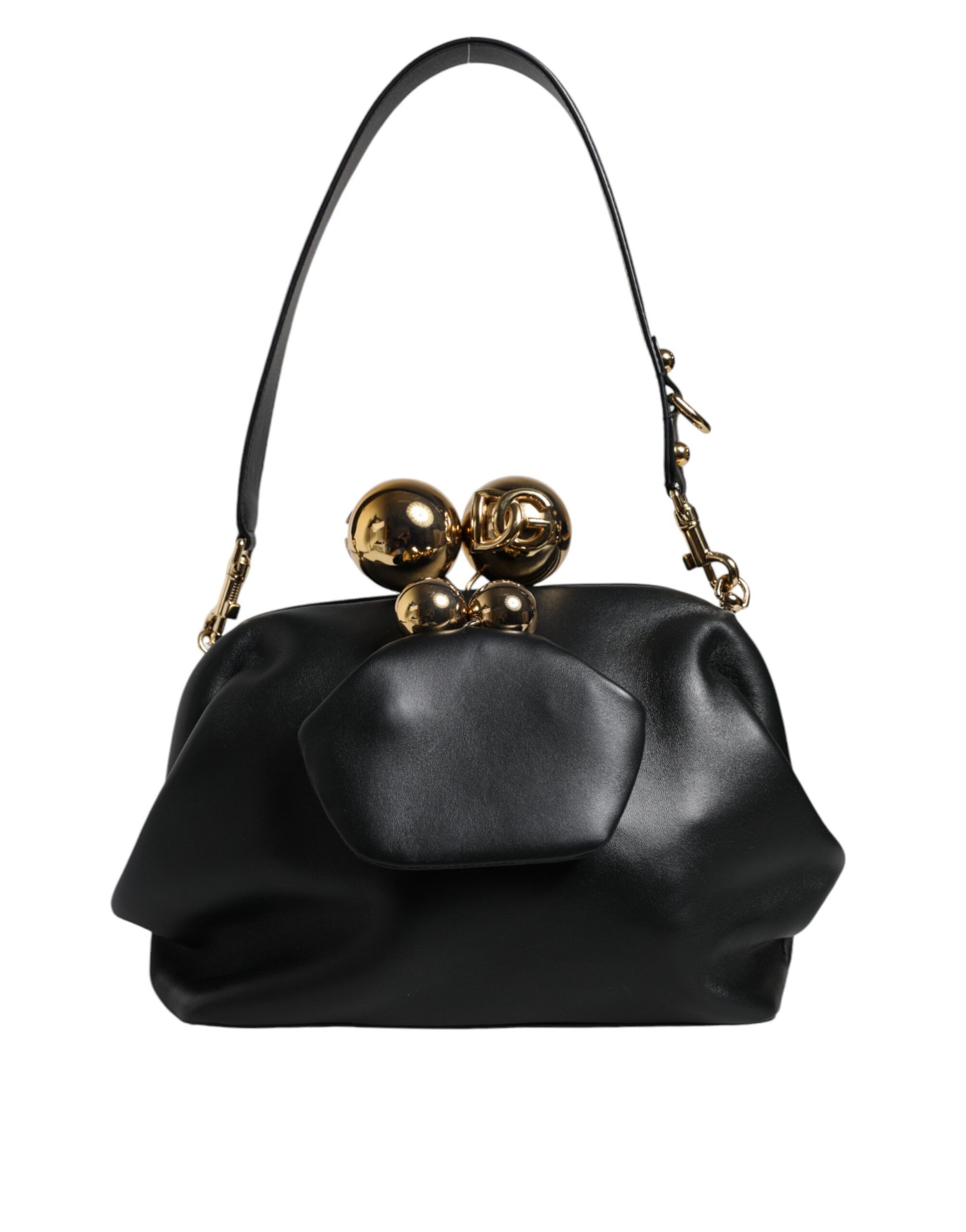 Black Calfskin Leather Shoulder Clutch Women's Bag