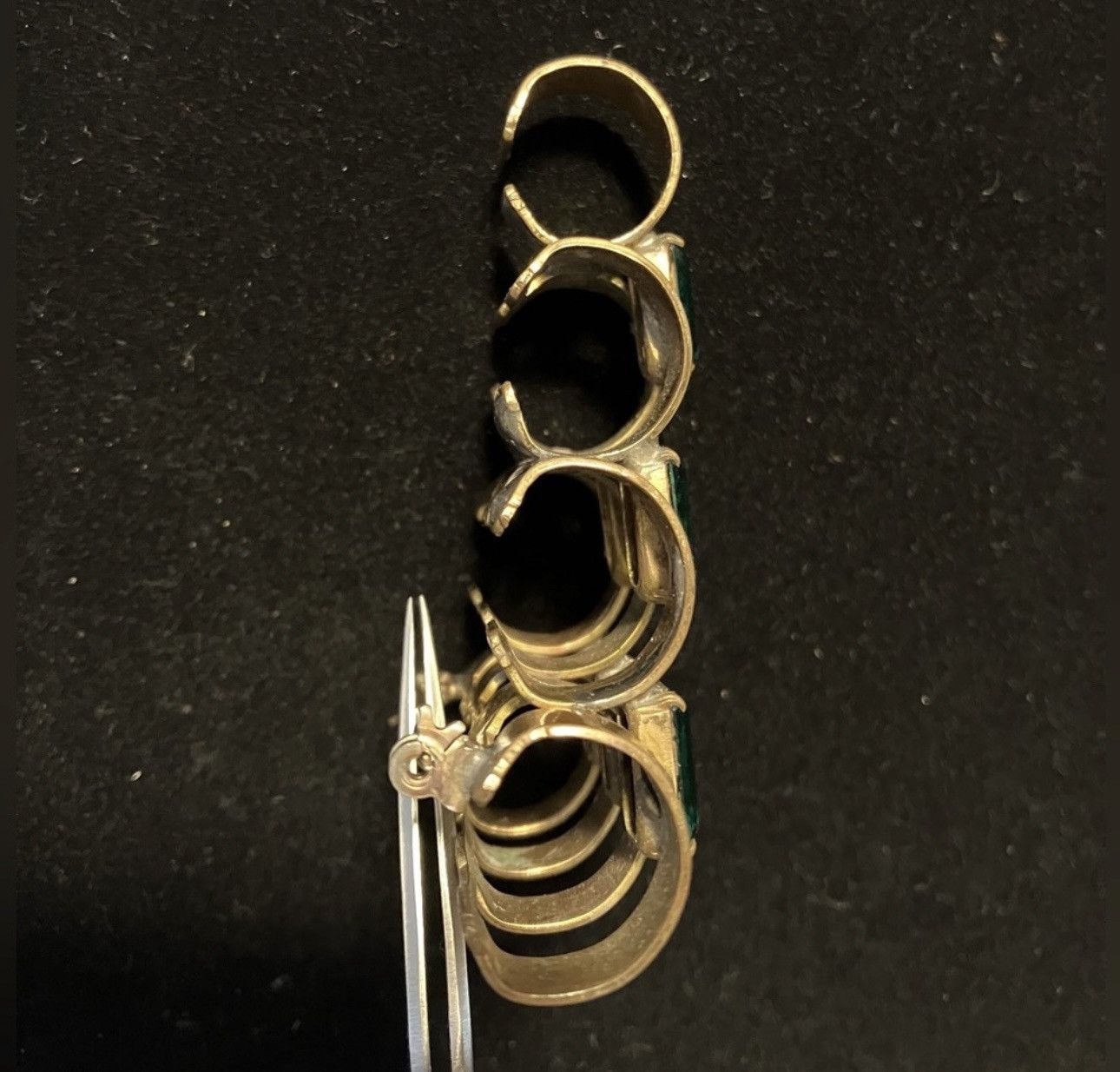 Vintage Vtg Large Mid Century Modern Gold Tone Green Glass Brooch Size ONE SIZE - 3 Thumbnail