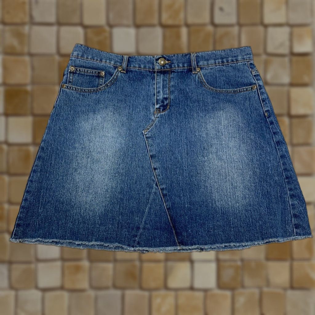 Denime VINTAGE Per Se A-Line Denim Skirt Women's Size 10 Blue Above Knee Stretch Casual Size 32" / US 10 / IT 46 - 1 Thumbnail