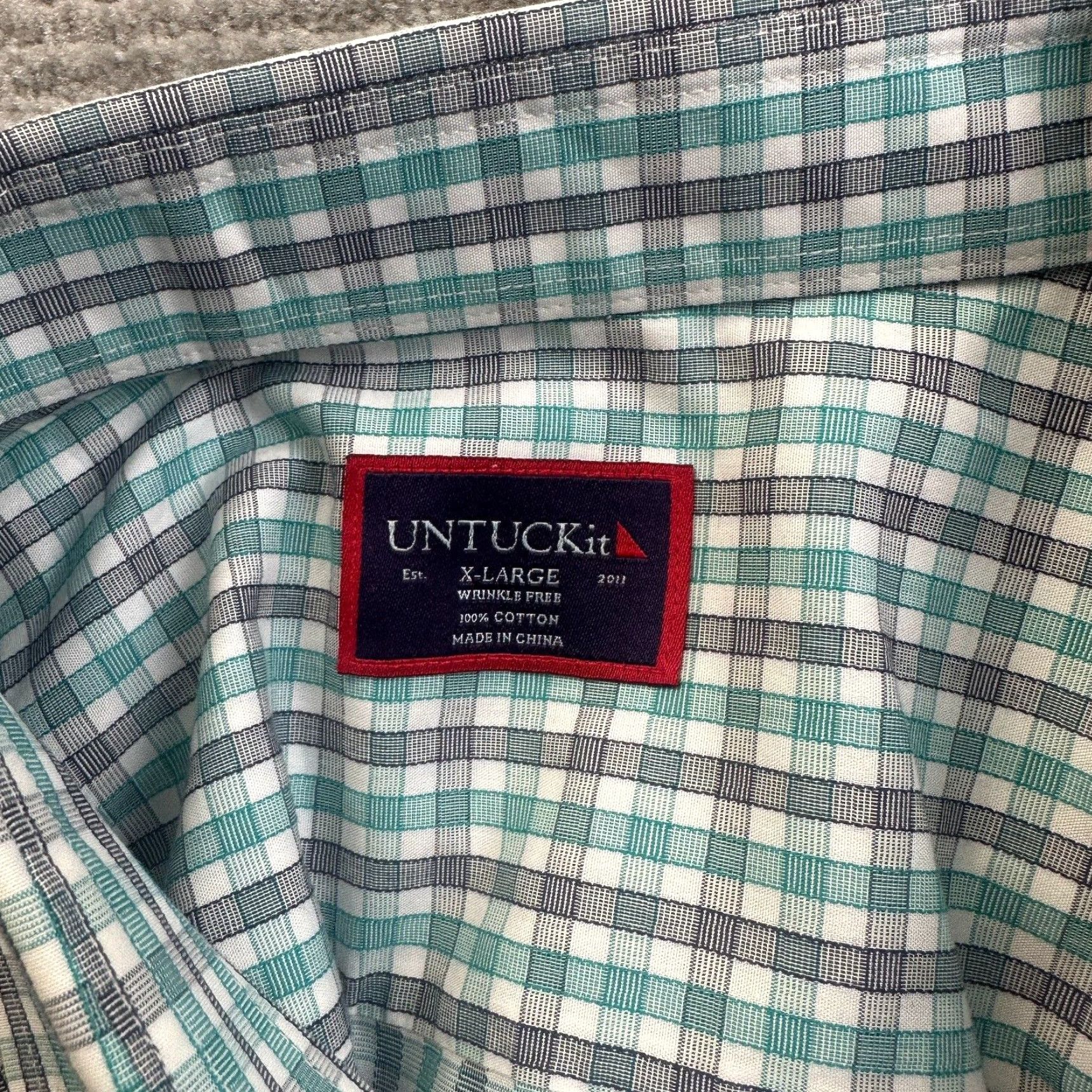 UNTUCKit UNTUCKit Shirt Mens XL Green Gingham Plaid Check Button-Up Long Sleeve Casual Workwear Cotton Wrinkle Free Size US XL / EU 56 / 4 - 6 Thumbnail