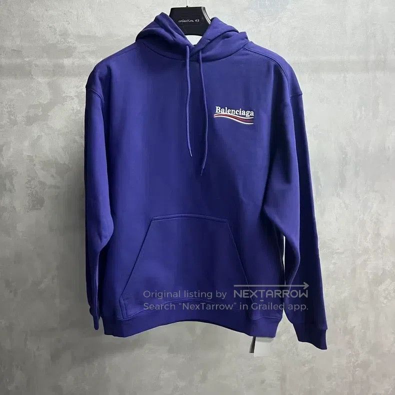 Balenciaga Balenciaga Blue Letter Embroidery Hooded Long Sleeve Sweat Size US XS / EU 42 / 0 - 1 Thumbnail