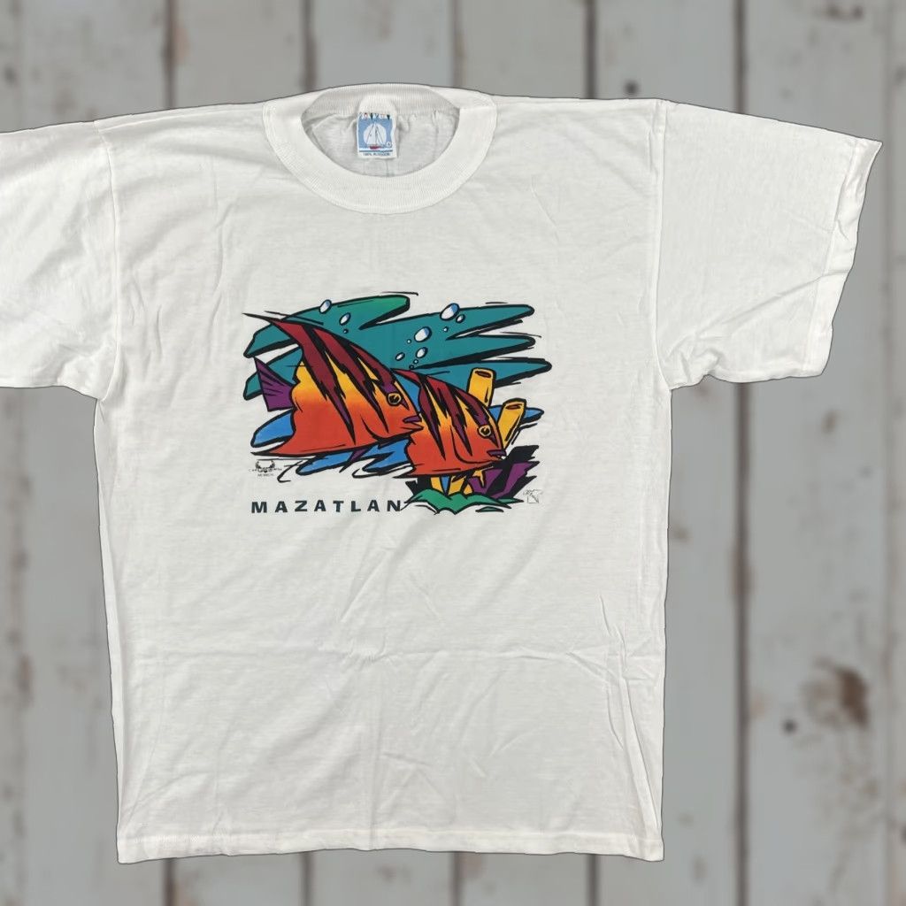 Vintage VINTAGE El Capitan T-Shirt Mens Cotton 90s Mazatlan Mexico White Short Sleeve Crew Neck Large Fun Beach Fish Art Holiday EUC Size US L / EU 52-54 / 3 - 1 Thumbnail