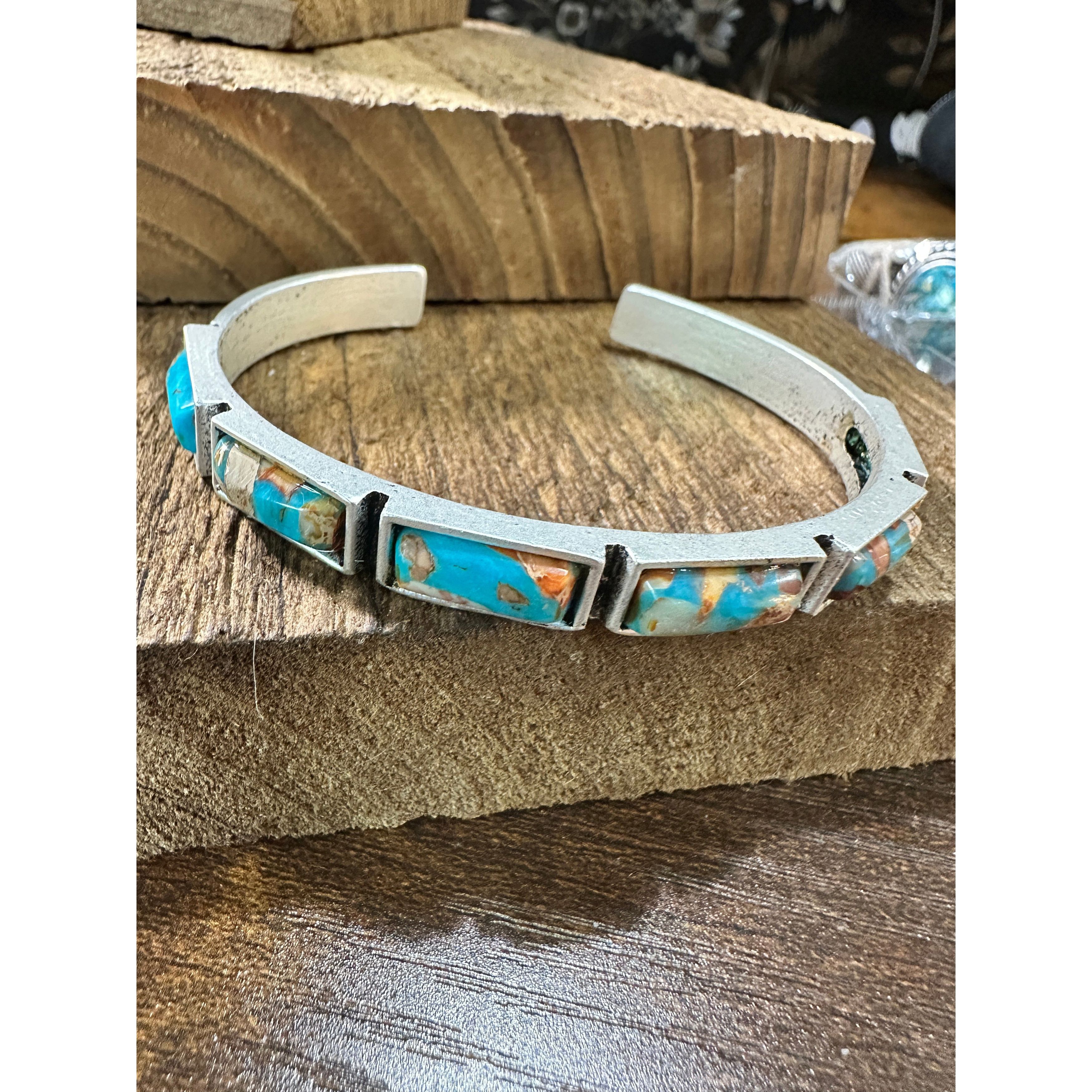 Other Bar Gemstone Cuff Bracelet in Antique Silver Style, Southwes Size ONE SIZE - 5 Thumbnail