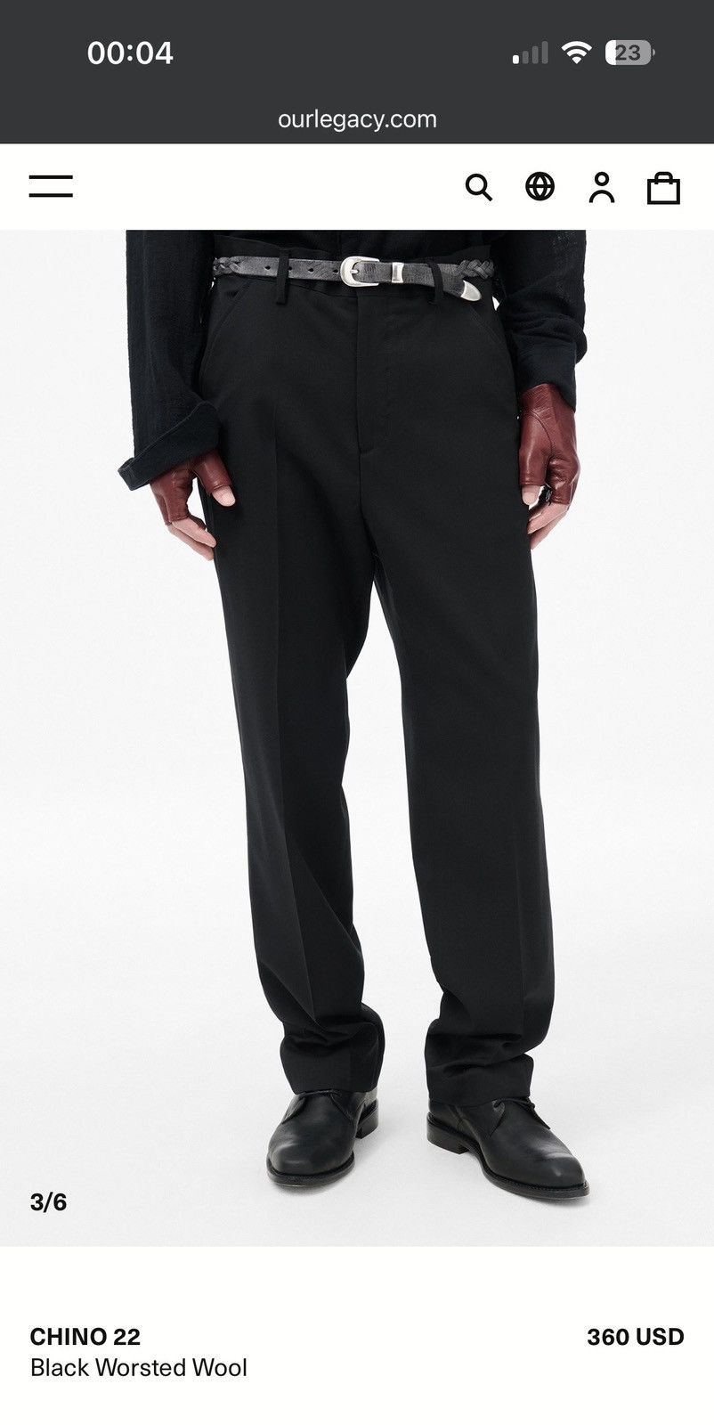 Chino 22 Black Worsted Wool