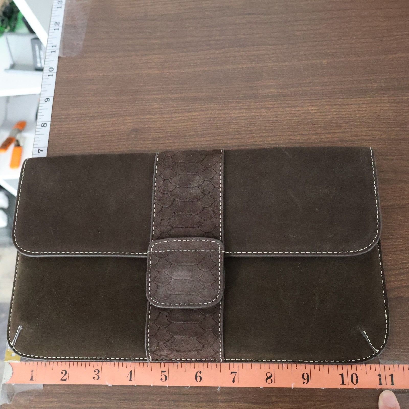 J.McLaughlin J McLaughlin Xena Suede Clutch Chocolate Brown Classic Envel Size ONE SIZE - 13 Thumbnail