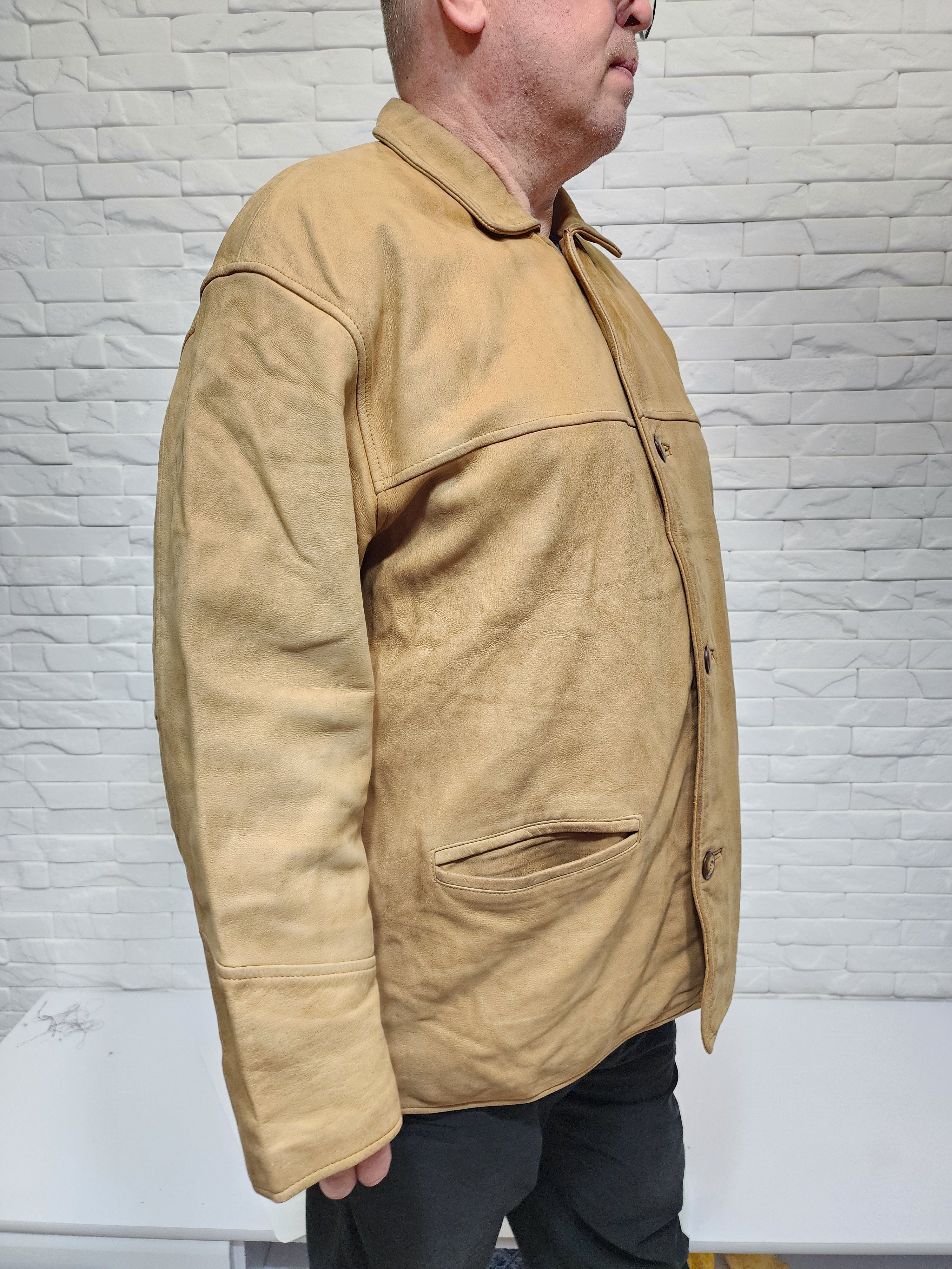 Genuine Leather Men's Brown Leather Jacket: Button Front, Size US XL / EU 56 / 4 - 5 Thumbnail