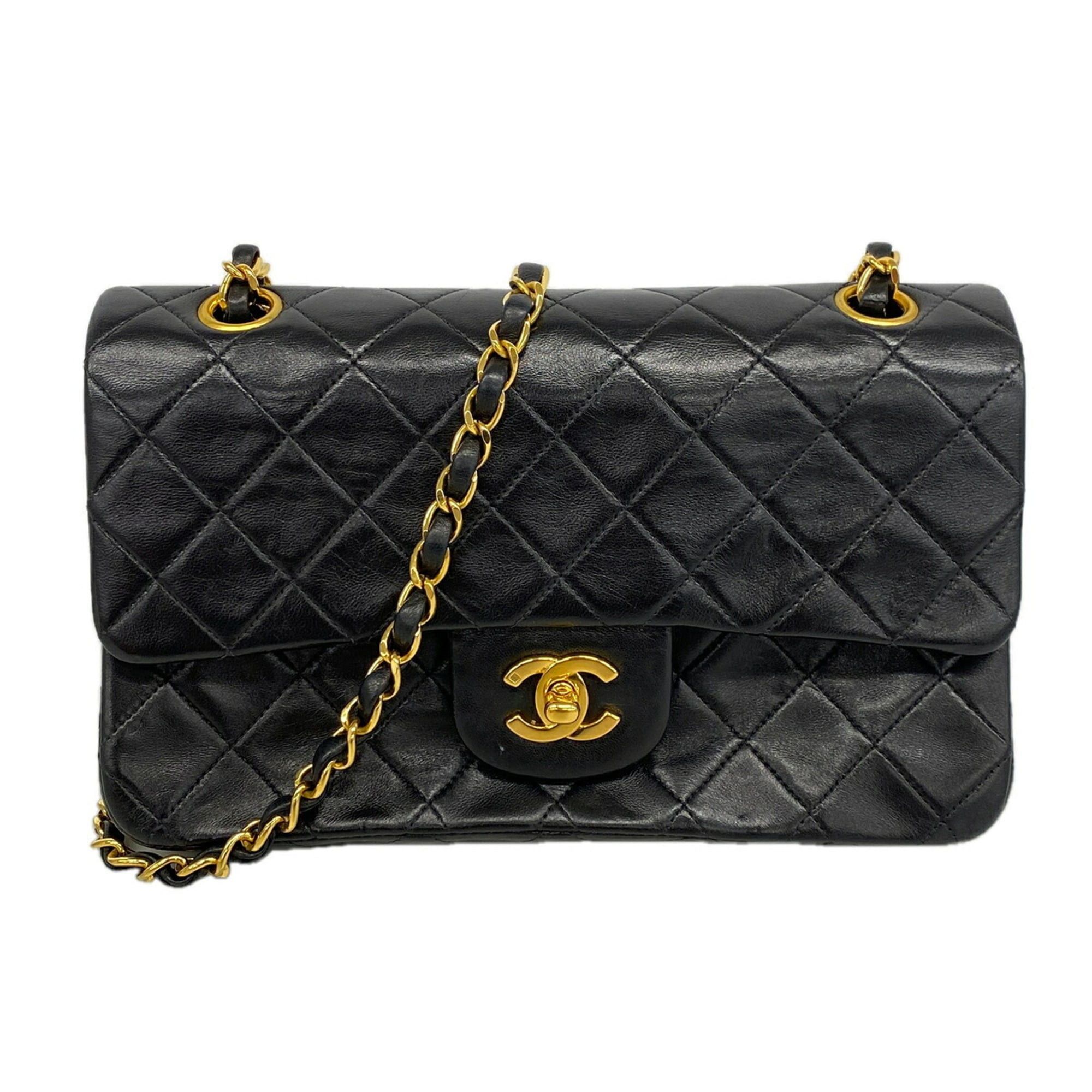 Chanel Matelassé Shoulder Bag, Double Flap, Chain, Lambskin, Black, Women's, Women's