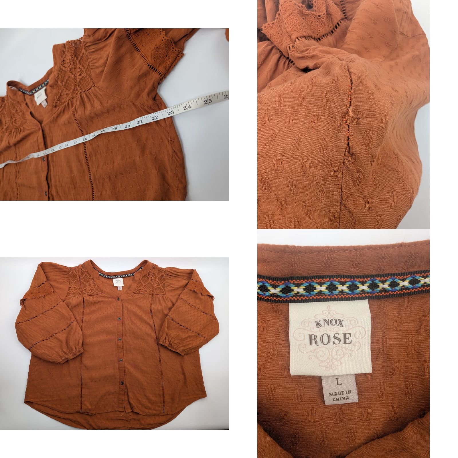 Vintage Knox Rose Blouse Women's Size L Balloon Sleeve Peasant Rayon Orange Venture Rust Boho Shirt Size L / US 10 / IT 46 - 8 Thumbnail