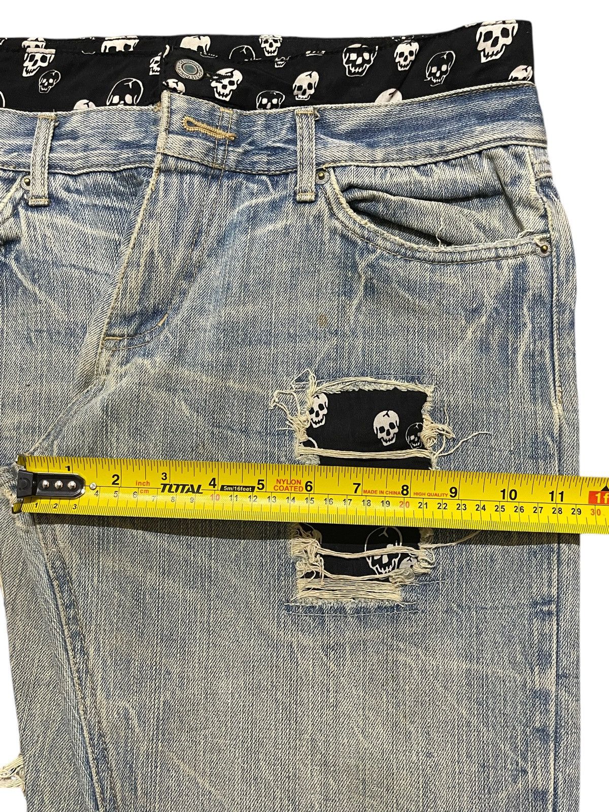 If Six Was Nine Vintage Japanese Mud Thunder Wash Patch Skull Distress Jeans Size US 31 - 15 Thumbnail