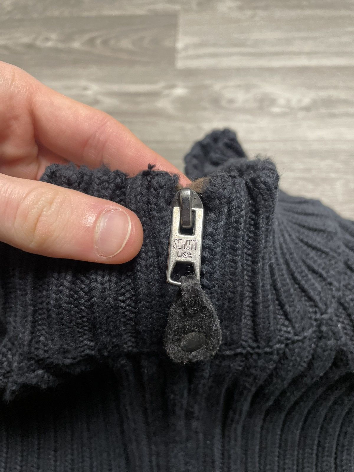 Schott Vintage Schott NYC Black Ribbed Knit Full Zip Sweater USA Size US XL / EU 56 / 4 - 10 Thumbnail