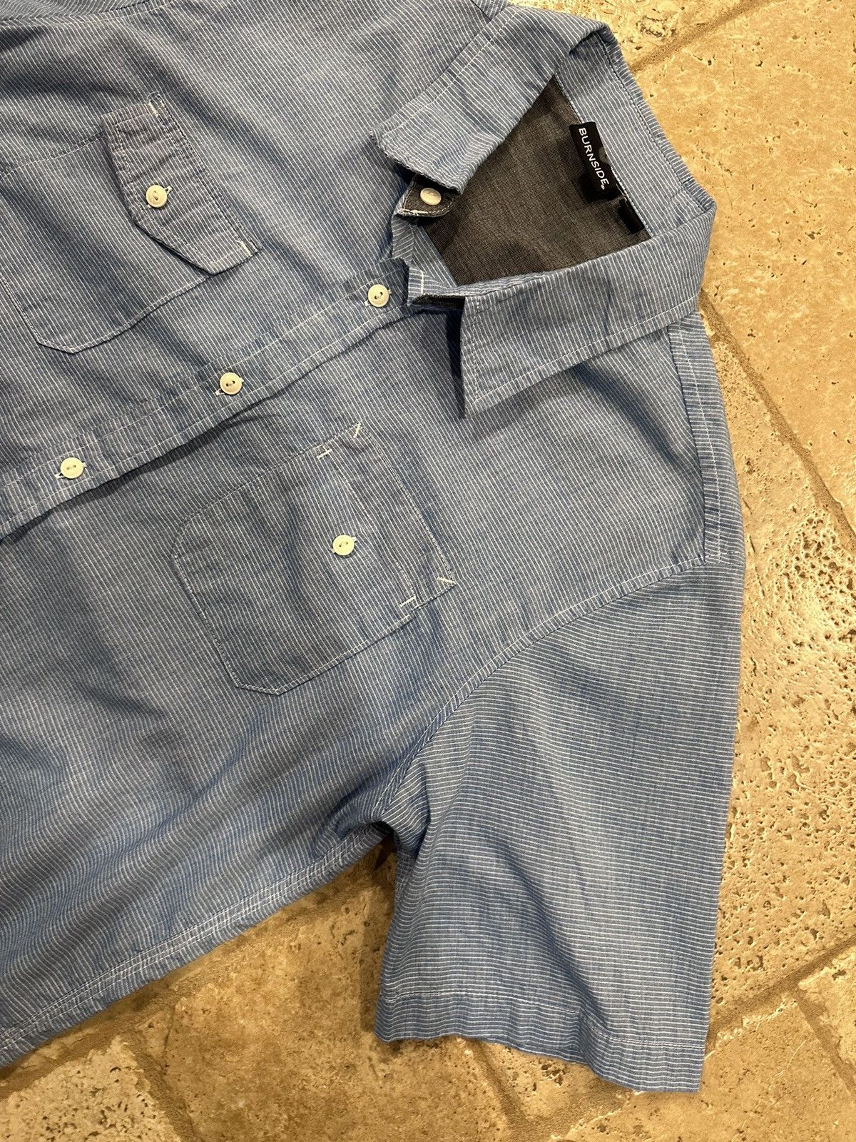 Burnside × Vintage Vintage Burnside Blue White Stripe Button Up Shirt Size US L / EU 52-54 / 3 - 5 Thumbnail