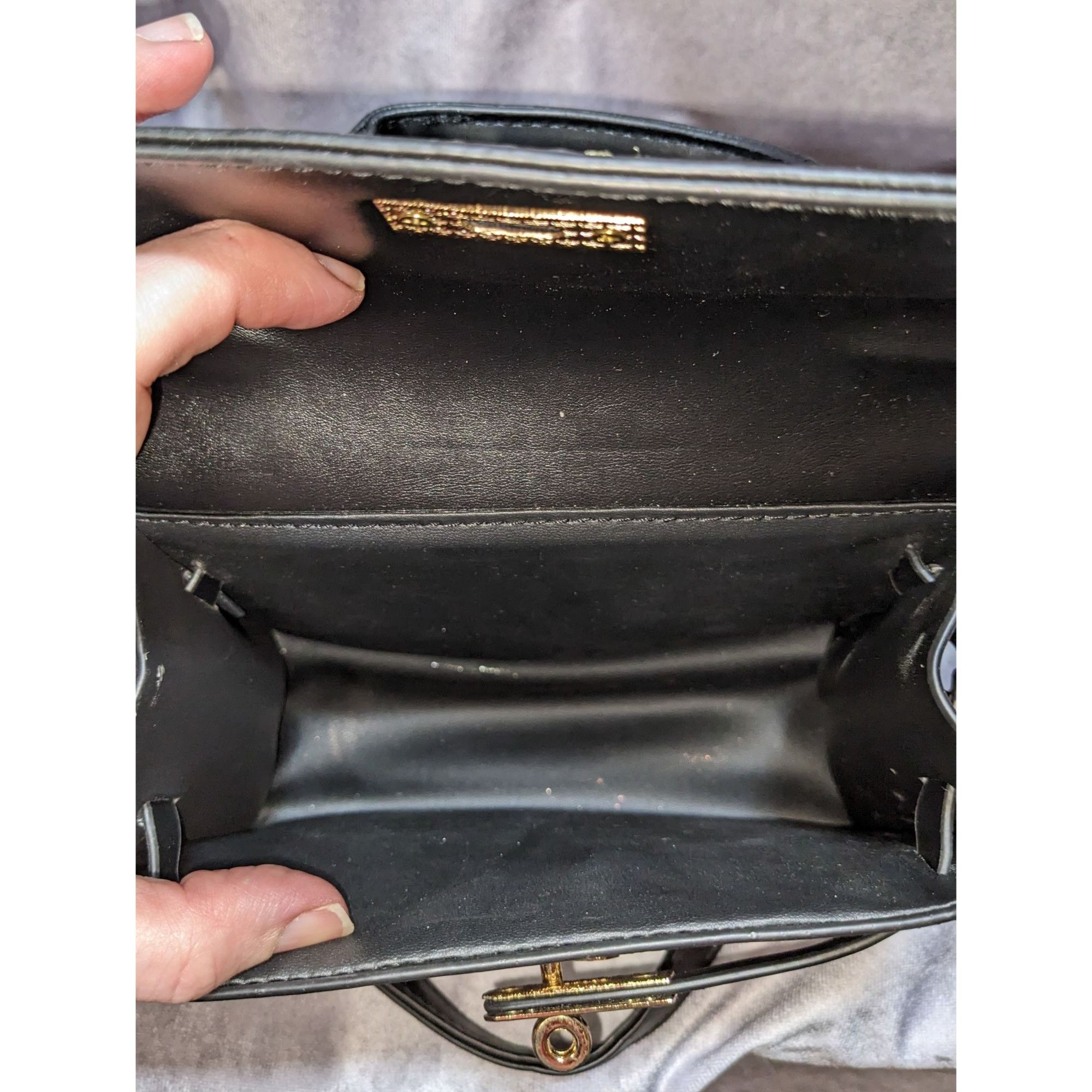 Other Black Faux Leather Satchel With Gold Stitching & Chain Strap Size ONE SIZE - 3 Thumbnail