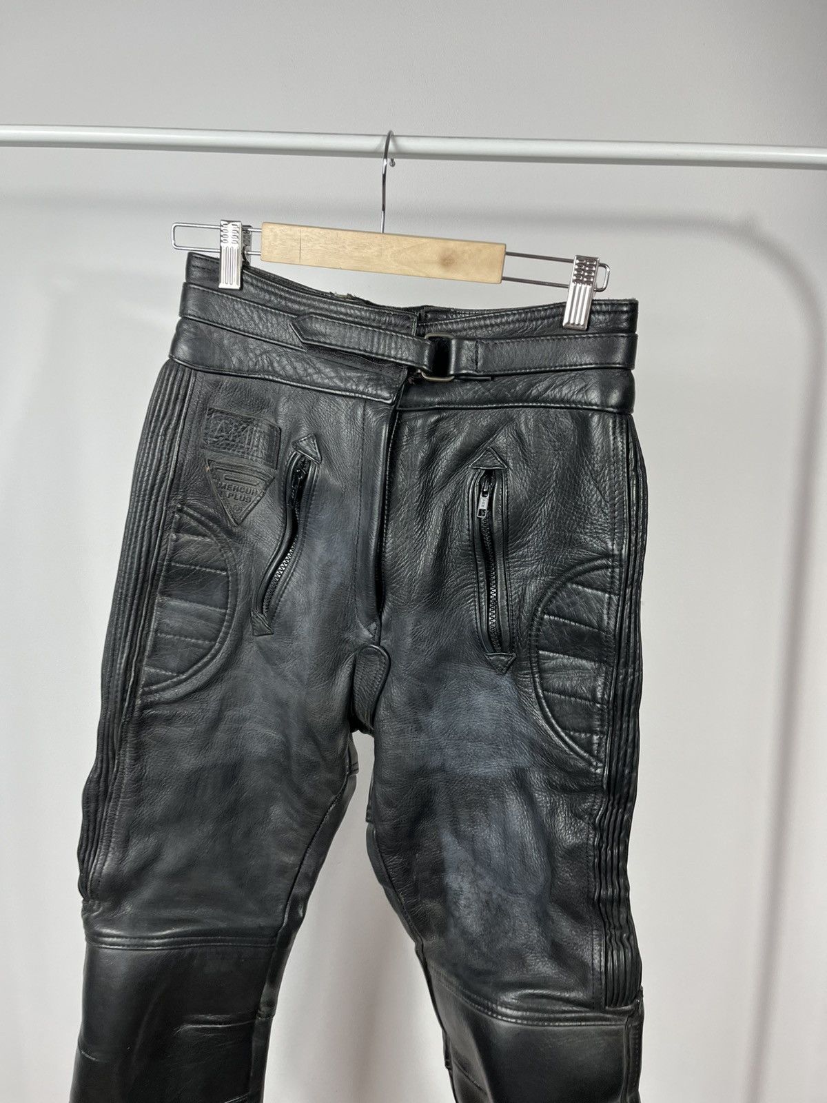 Leather Black Leather Motorcycle Pants Biker Riding Moto Pants Size US 28 / EU 44 - 3 Thumbnail