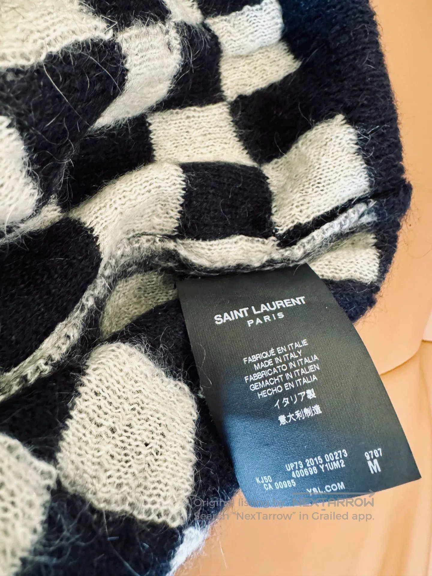 Saint Laurent Paris Checkered Open-Front Knit Cardigan. Size US M / EU 48-50 / 2 - 8 Thumbnail