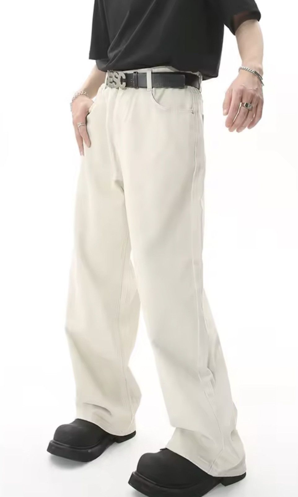 Jean Asabuki x Junna White Wide Leg Baggy Denim Jeans Size US 34 / EU 50 - 2 Thumbnail