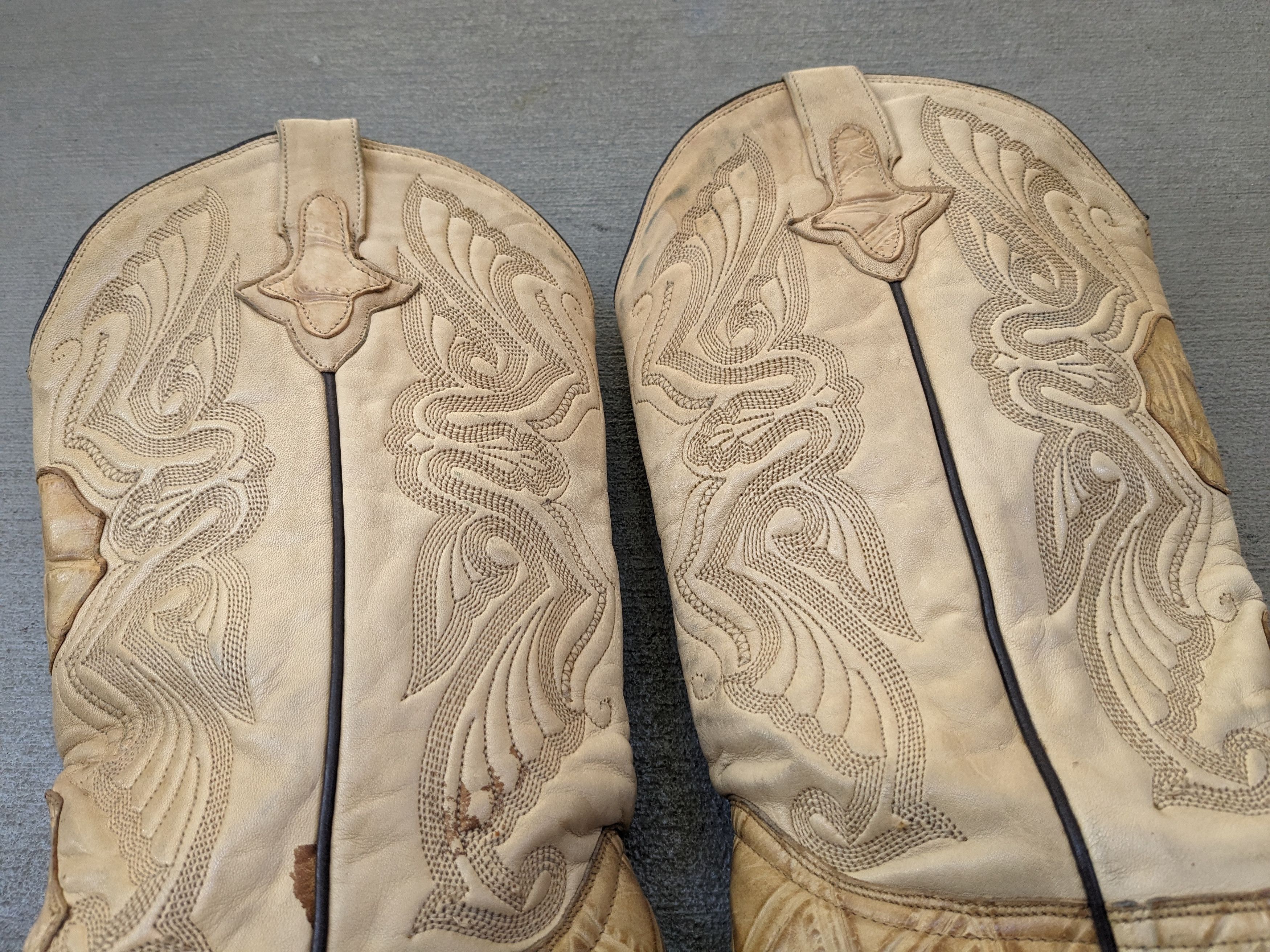 Genuine Leather Vintage Cowboy Boots Beige Leather 10.5 Botas Western Size US 10.5 / EU 43-44 - 12 Thumbnail