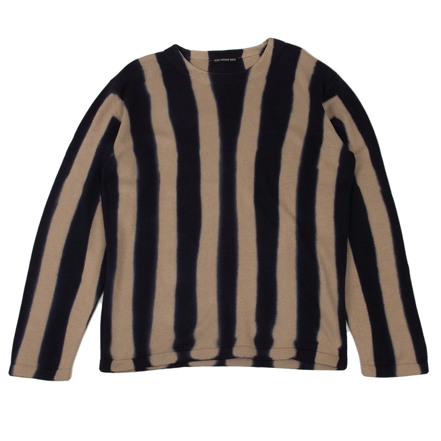 Issey Miyake Striped Cotton Knit Sweater in Beige and Navy XL Size US XL / EU 56 / 4 - 1 Thumbnail