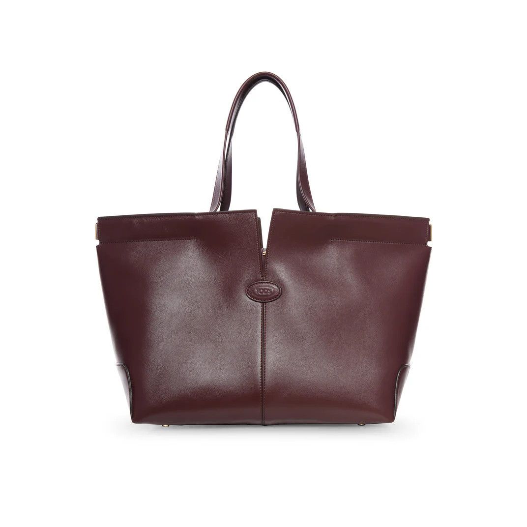 TOD'S Di Folio Bordeaux Medium Leather Tote Bag New And Auth