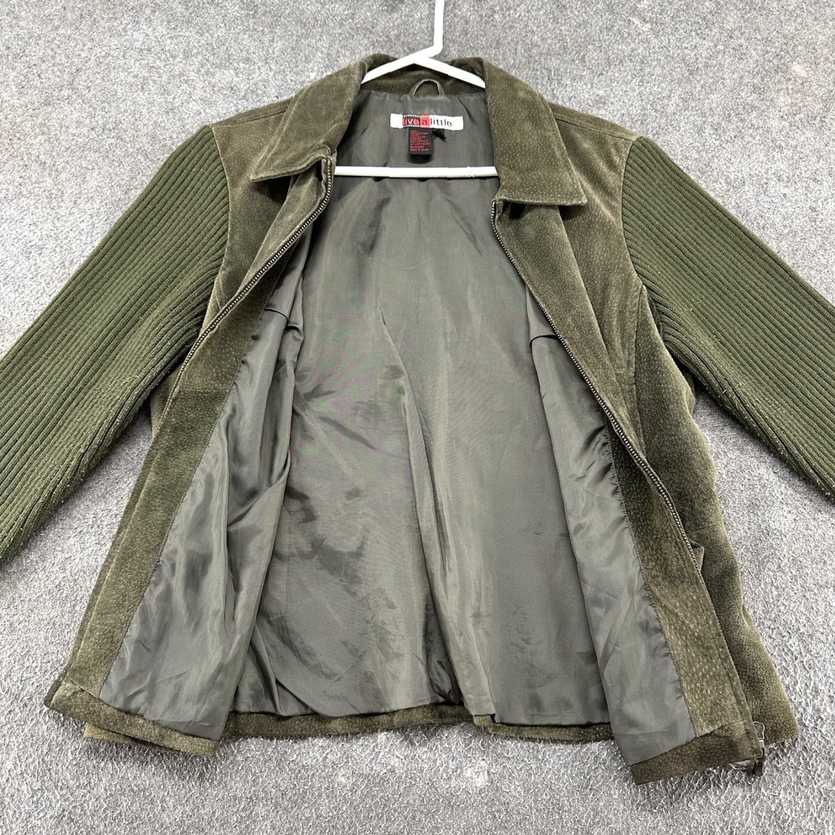 Olive VINTAGE Live a Little Jacket Women L Green Suede Leather Ribbed Knit 90s Size L / US 10 / IT 46 - 6 Thumbnail