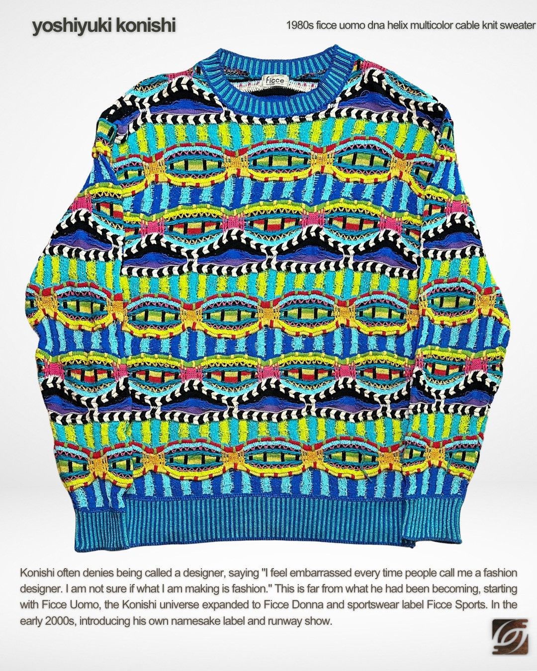 Yoshiyuki Konishi Ficce Uomo 1980s Multicolor DNA Helix Patchwork Sweater Size US L / EU 52-54 / 3 - 1 Thumbnail