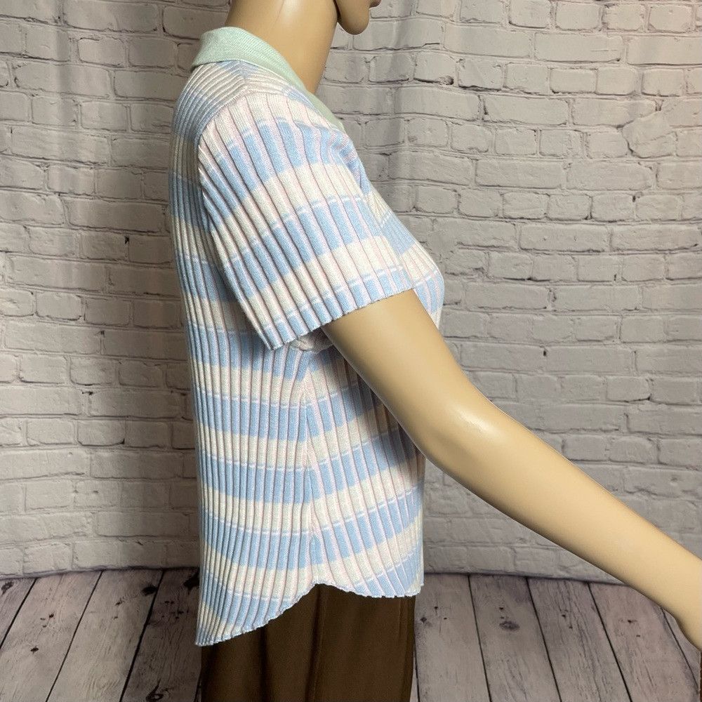Other NWT New Frayed Alissa Crop Striped Ribbed Short Sleeve Cott Size L / US 10 / IT 46 - 5 Thumbnail