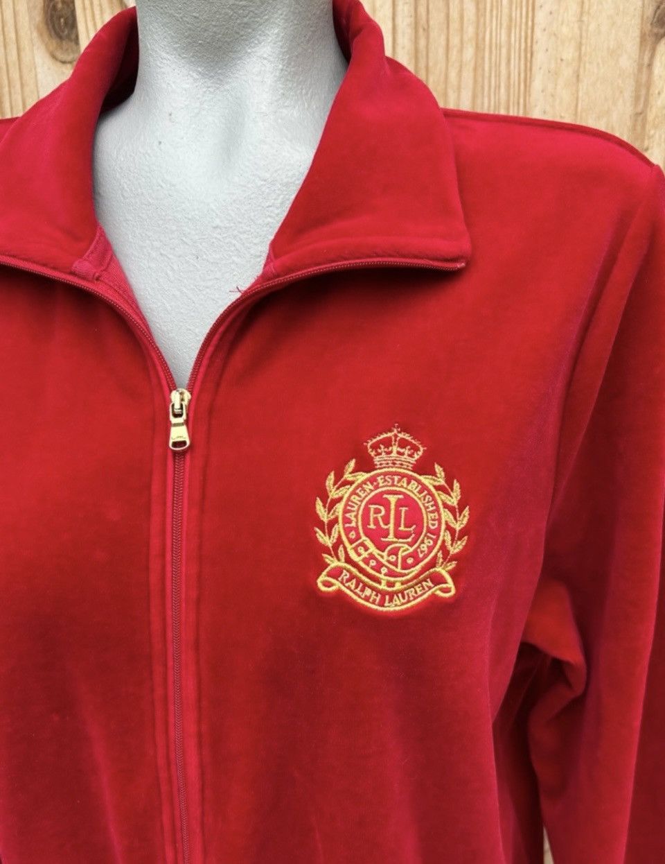 Ralph Lauren Ralph Lauren Active Red Velour Gold Crest Track Jacket Size XXL / US 16-18 / IT 52-54 - 2 Thumbnail