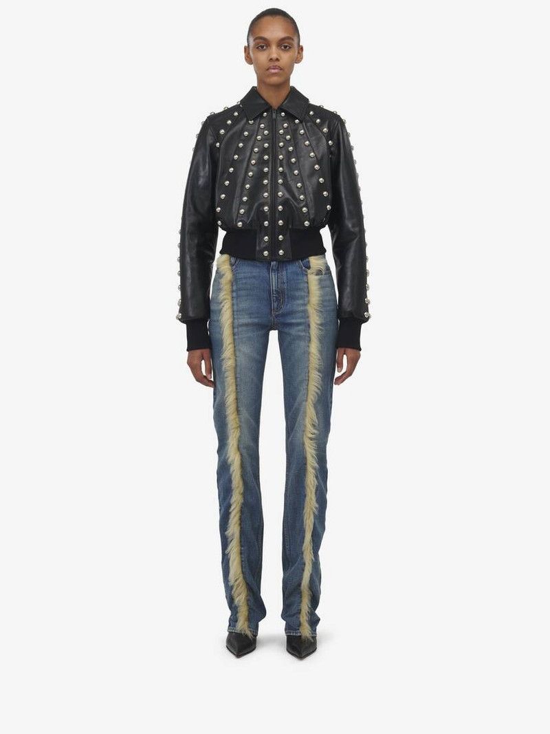 Alexander McQueen o1srvl11e0326 Studded Leather Bomber Jacket in Black Size M / US 6-8 / IT 42-44 - 3 Thumbnail