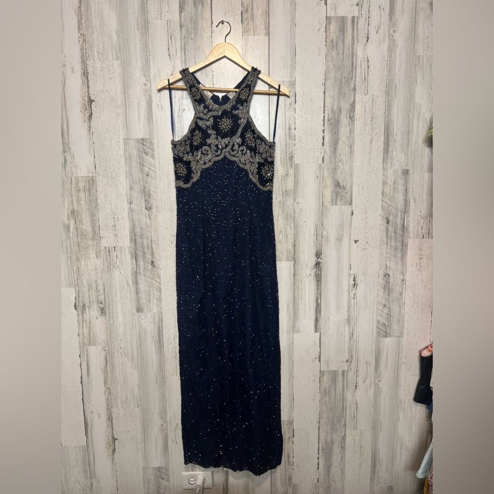 Other Navy Blue Beaded Embellished Maxi Dress Formal Evening Gown Size M / US 6-8 / IT 42-44 - 3 Thumbnail