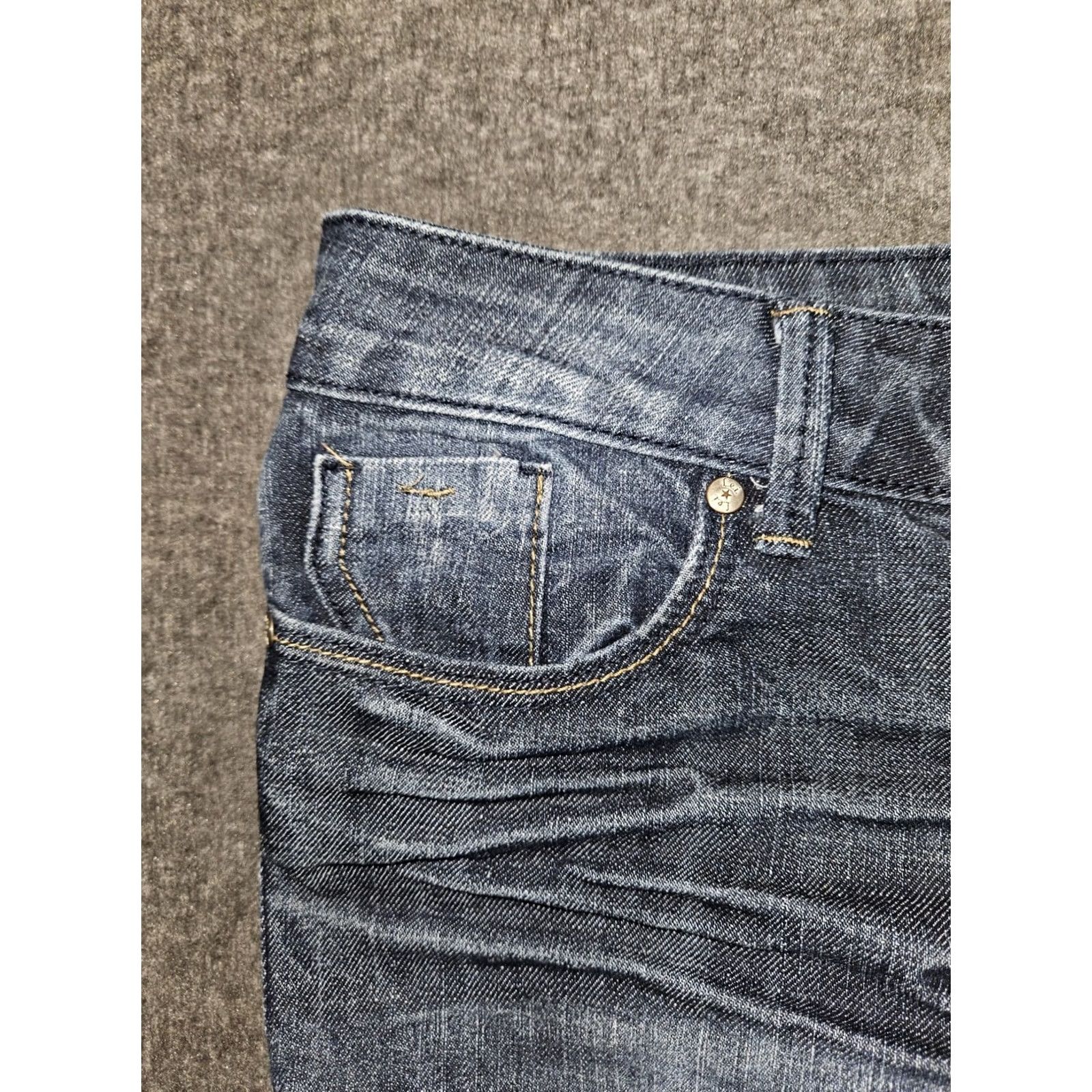 Vintage L.E.I. Ashley Trouble Jeans Skinny Denim 13 Juniors Low Rise Blue Embroidered, 90s Preppy Womens Jeans Size 34" / US 12 / IT 48 - 7 Thumbnail