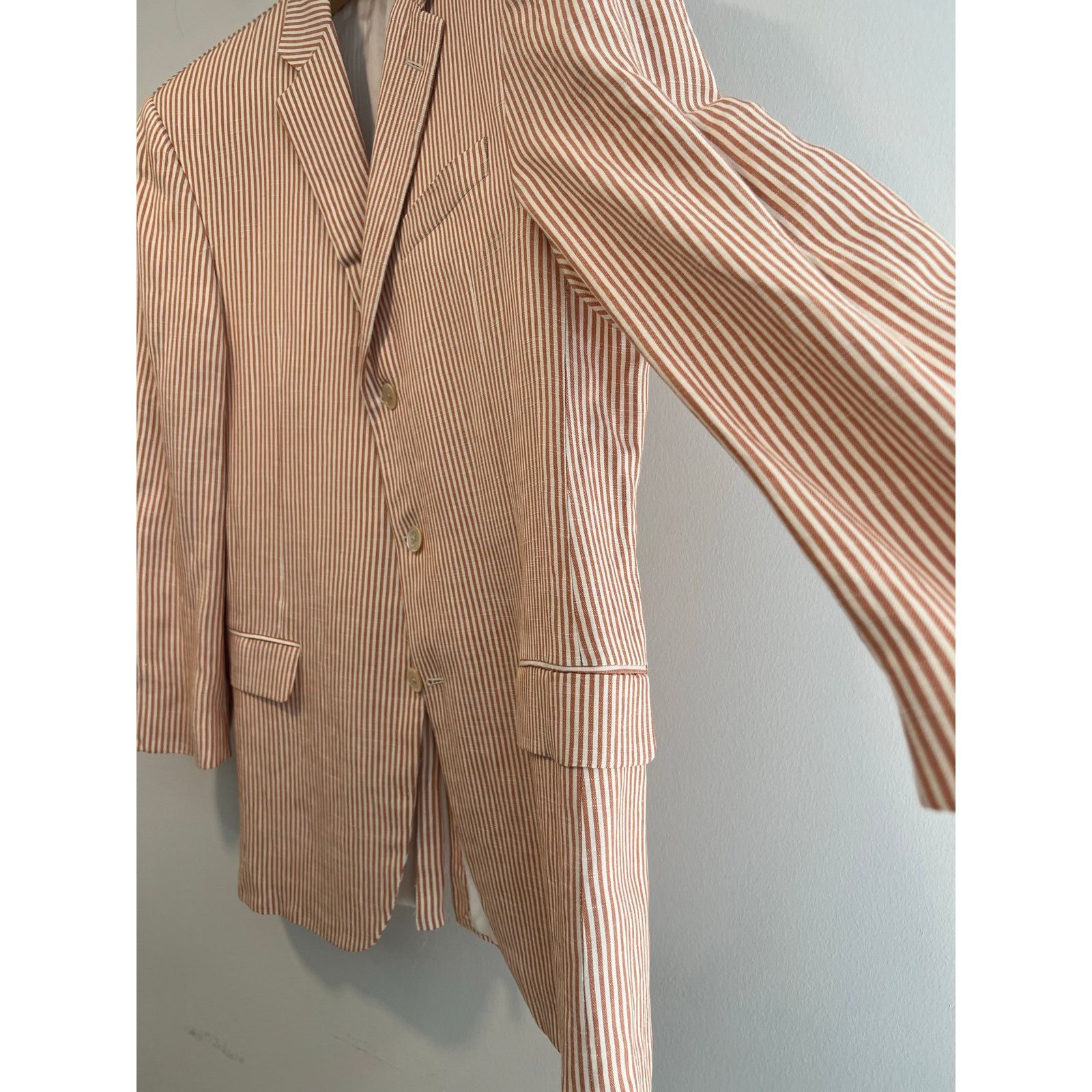 Hickey Freeman Hickey Freeman Silk Linen 3 Button Pinstripe Suit Jacket 42R Size 42L - 5 Thumbnail