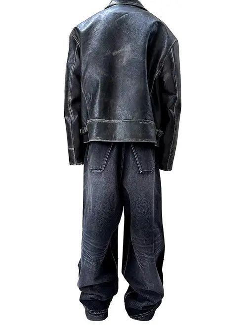 VIBE Washed Retro Vintage Faux Leather Jacket Coat Size US L / EU 52-54 / 3 - 5 Thumbnail