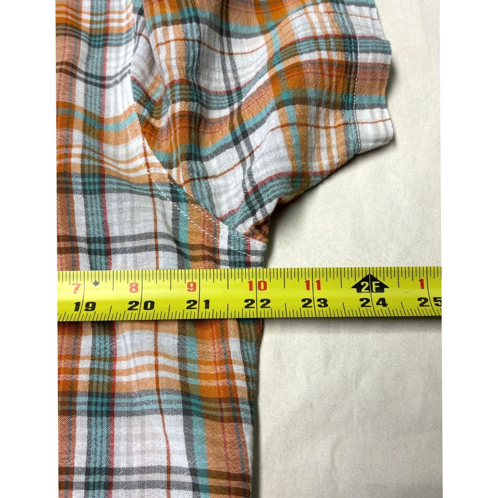 Altea Kuhl Mens Large Orange Teal Plaid Organic Cotton Short Sleeve Button Down Shirt Size US L / EU 52-54 / 3 - 7 Thumbnail