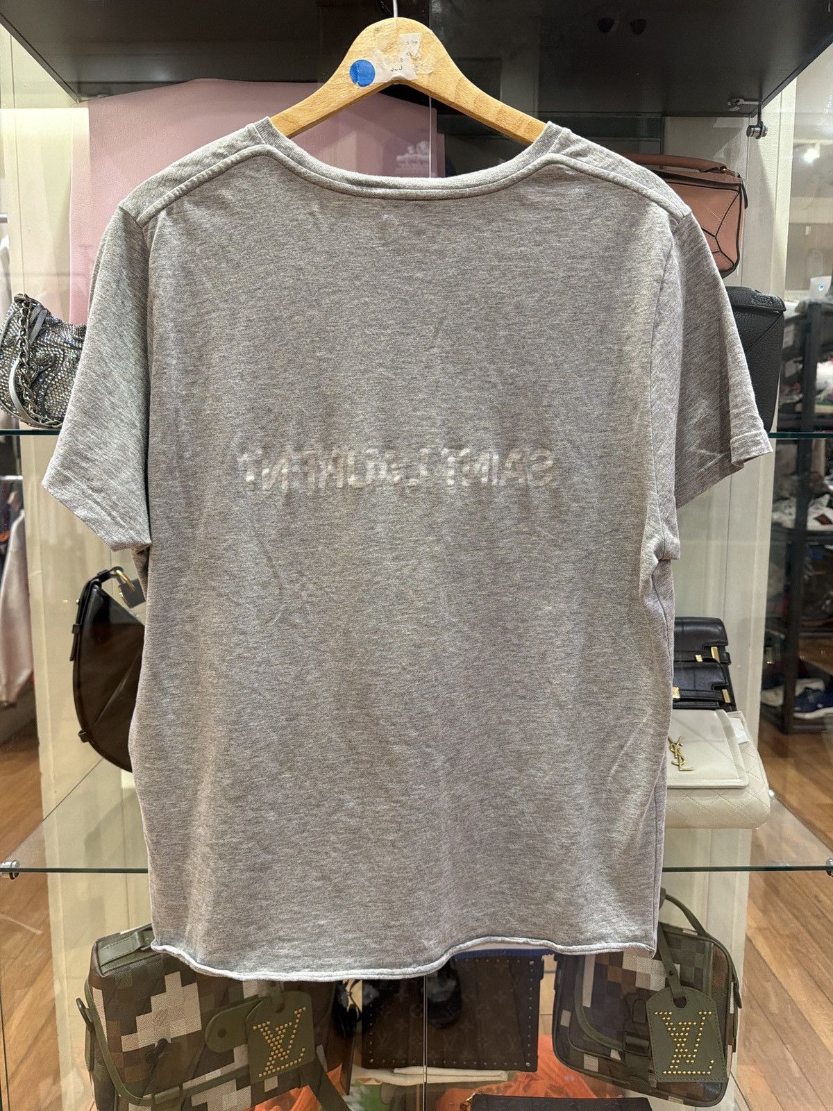 Saint Laurent Paris Saint Laurent Backwards Logo Tee - Grey Size US XXL / EU 58 / 5 - 2 Thumbnail
