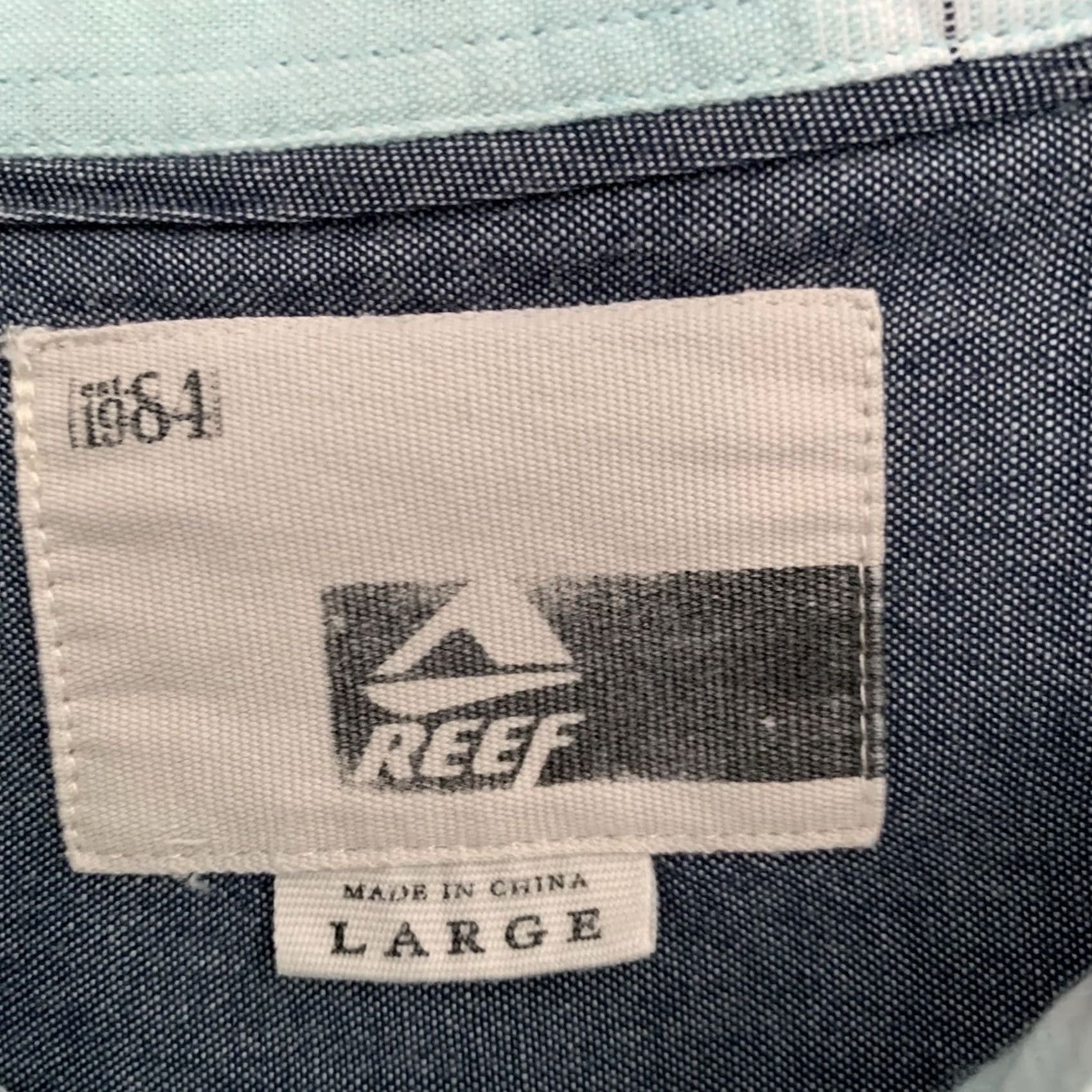 REEF Reef Shirt Mens Large Aqua Blue Striped Button Up Long Sleeve 100% Cotton Size US L / EU 52-54 / 3 - 2 Thumbnail