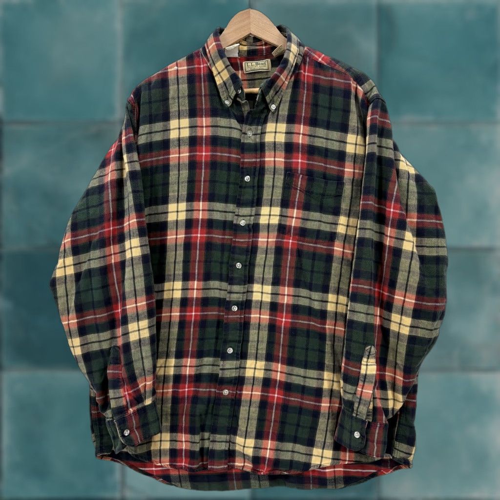 Vintage VINTAGE L.L. Bean Shirt Mens XLT Green Plaid Long Sleeve Button Up Flannel USA 90s Mens Size US XL / EU 56 / 4 - 1 Thumbnail
