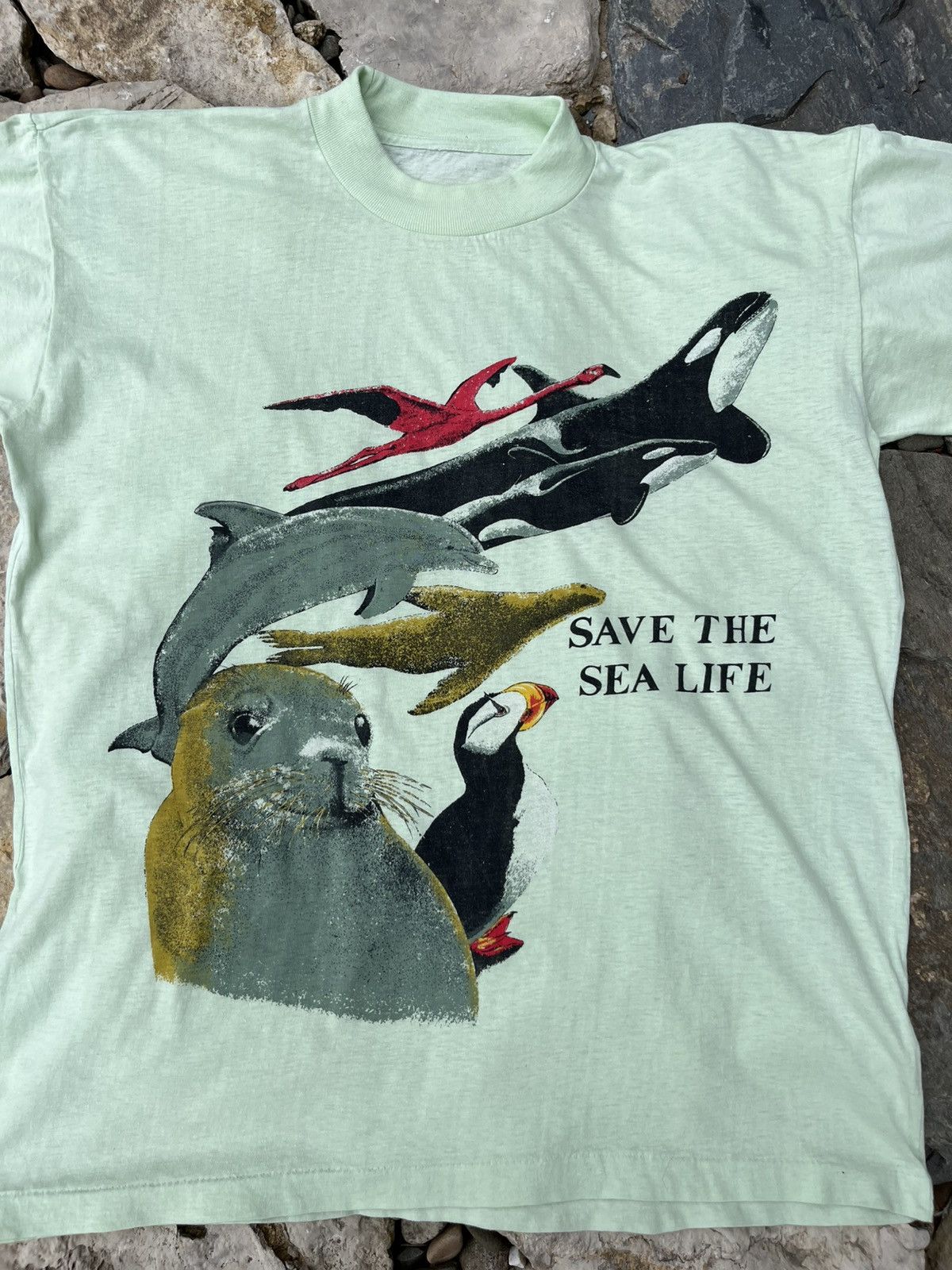 Vintage Vintage 80s Save the sea live animal single stitch t-shirt Size US M / EU 48-50 / 2 - 3 Thumbnail