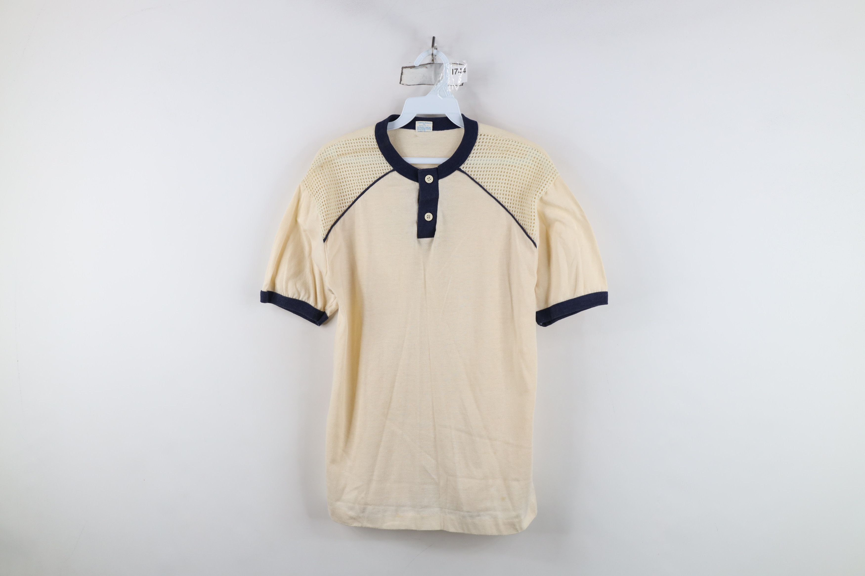 Champion Vintage 70s Champion Mesh Ringer Henley T-Shirt Beige USA Size US L / EU 52-54 / 3 - 1 Thumbnail