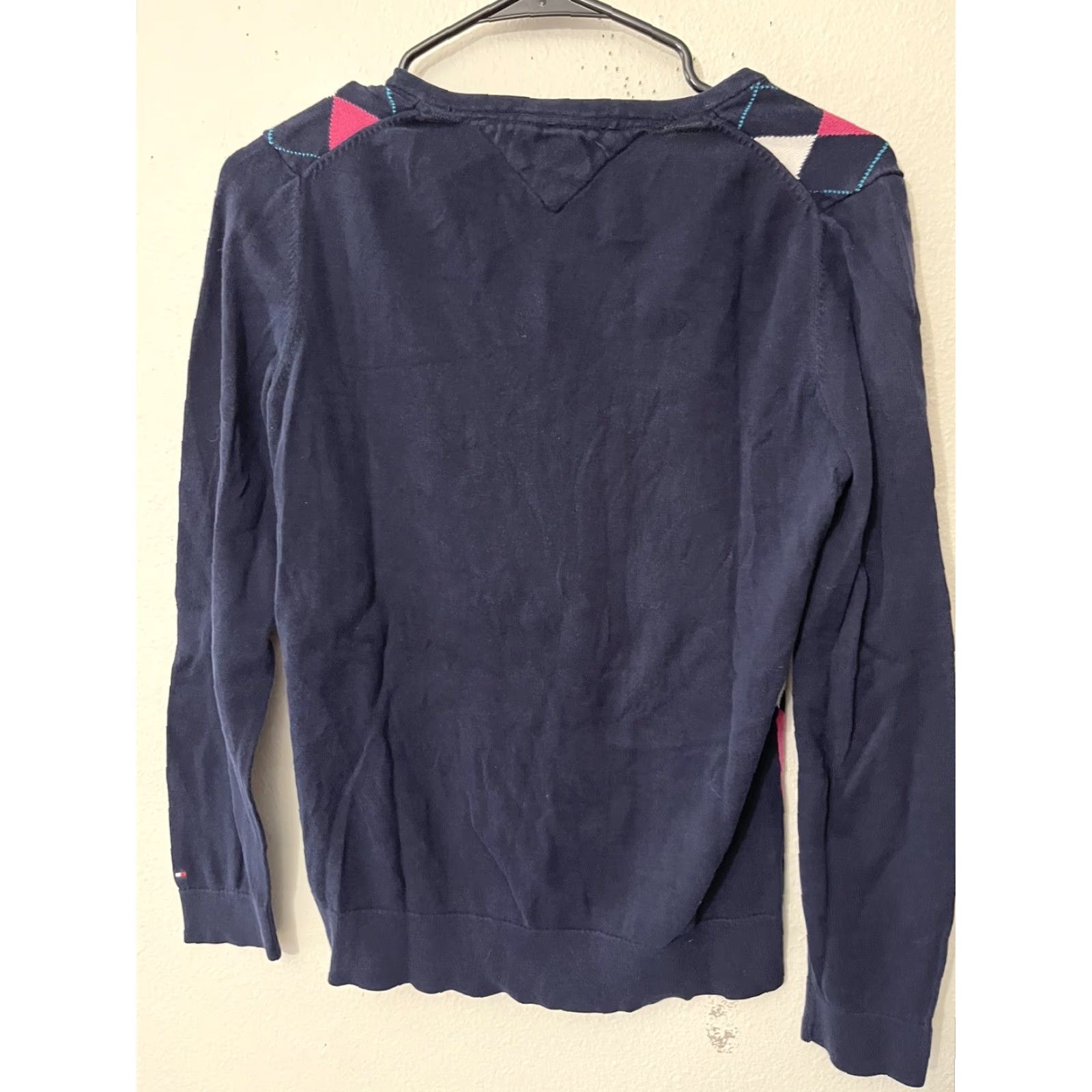 Tommy Hilfiger VINTAGE Tommy Hilfiger V-Neck Sweater Women Medium Navy Blue 100% Cotton Pullover M Size M / US 6-8 / IT 42-44 - 3 Thumbnail