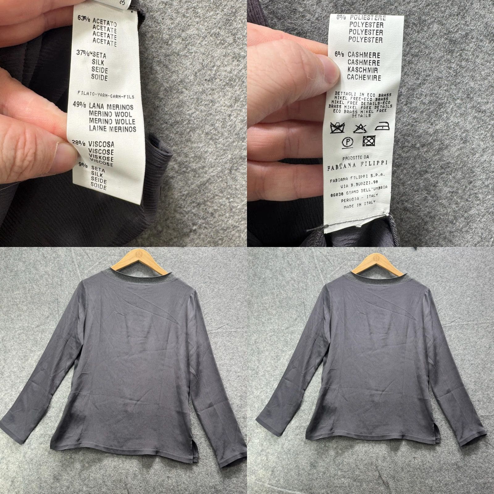 Fabiana Filippi Fabiana Filippi Shirt Womens XS Gray Metallic Crewneck Long Sleeve Made Italy Size XS / US 0-2 / IT 36-38 - 8 Thumbnail