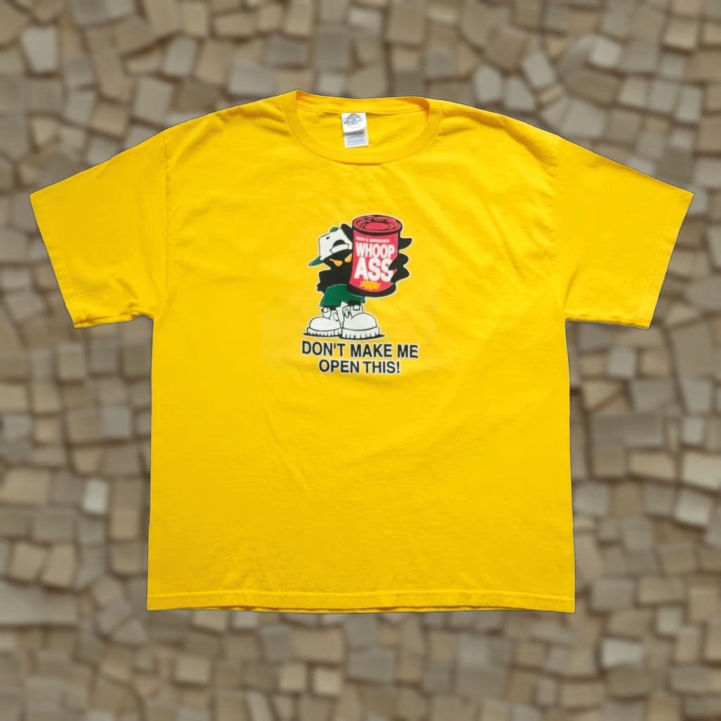 Delta VINTAGE 90s DELTA Graphic T-Shirt Funny Open A Can Of Whoop Yellow L Mens Short Sleeve Crew Neck Size US L / EU 52-54 / 3 - 1 Thumbnail