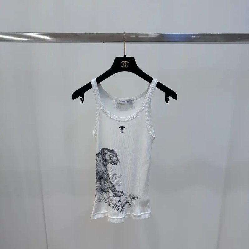 Dior Dior White Women's Graphic Tank Top 0089 Size S / US 4 / IT 40 - 1 Thumbnail