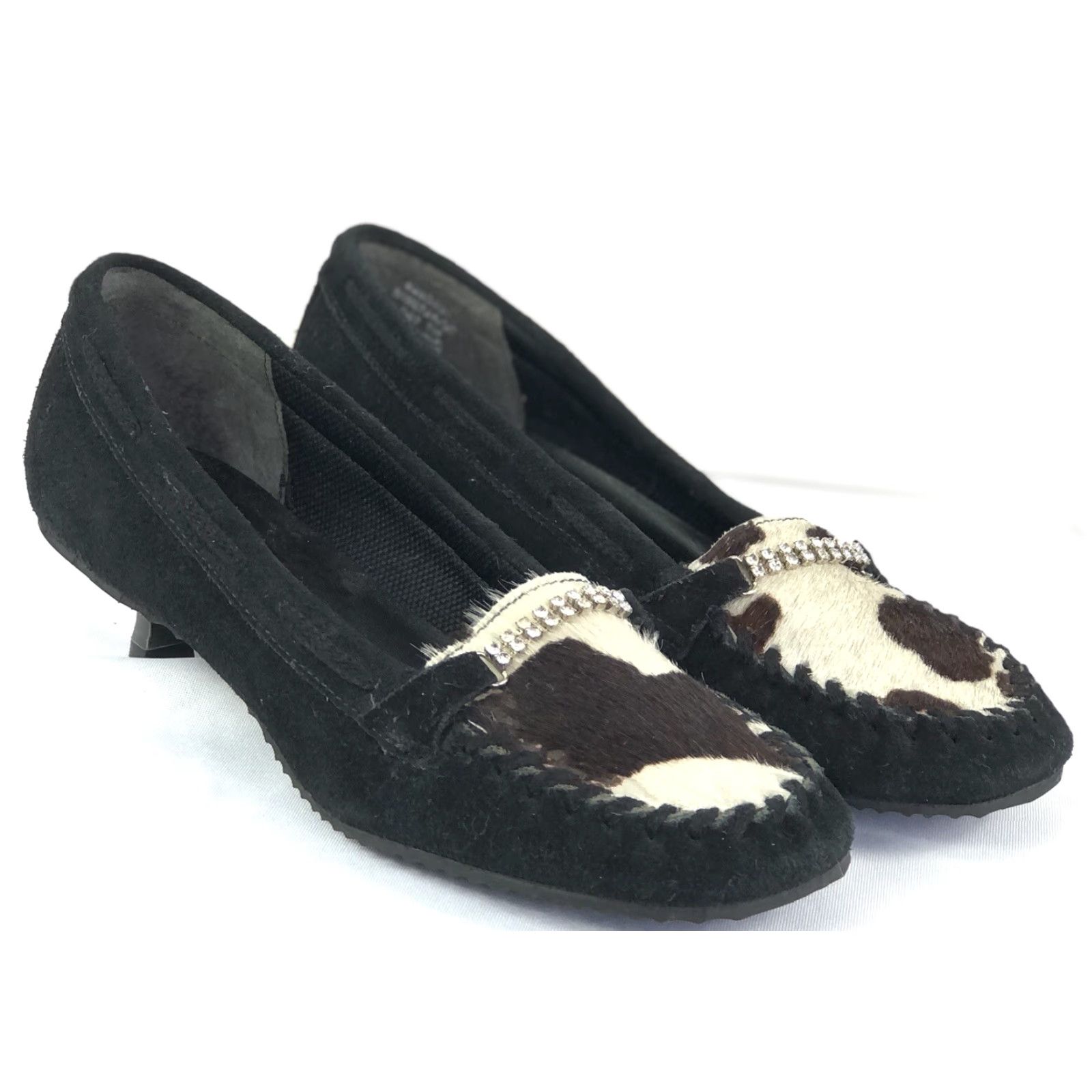 Vintage Dr. Scholls Women Pump 7m Black Suede Kitten Heel Rhinestones Ponyhair Vintage No Size US 7 / IT 37 - 6 Thumbnail