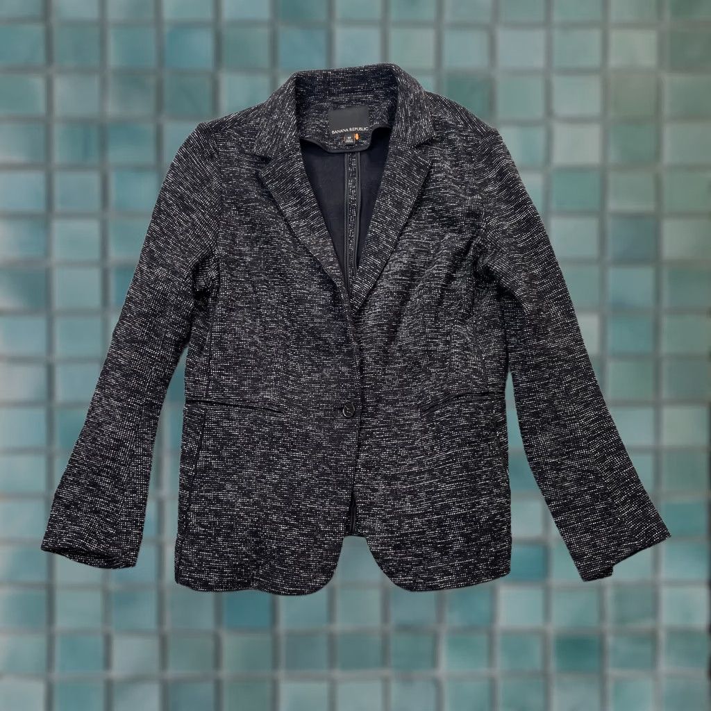Banana Republic Banana Republic Womens 12 Black Tweed Blazer Coat Cotton Stretch Formal Jacket Size XL / US 12-14 / IT 48-50 - 1 Thumbnail
