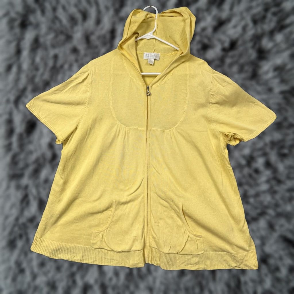 Vintage CJ Banks Cardigan Sweater Womens 2X Plus Yellow Hooded Full Zip Cotton Pastel Size XXL / US 16-18 / IT 52-54 - 1 Thumbnail