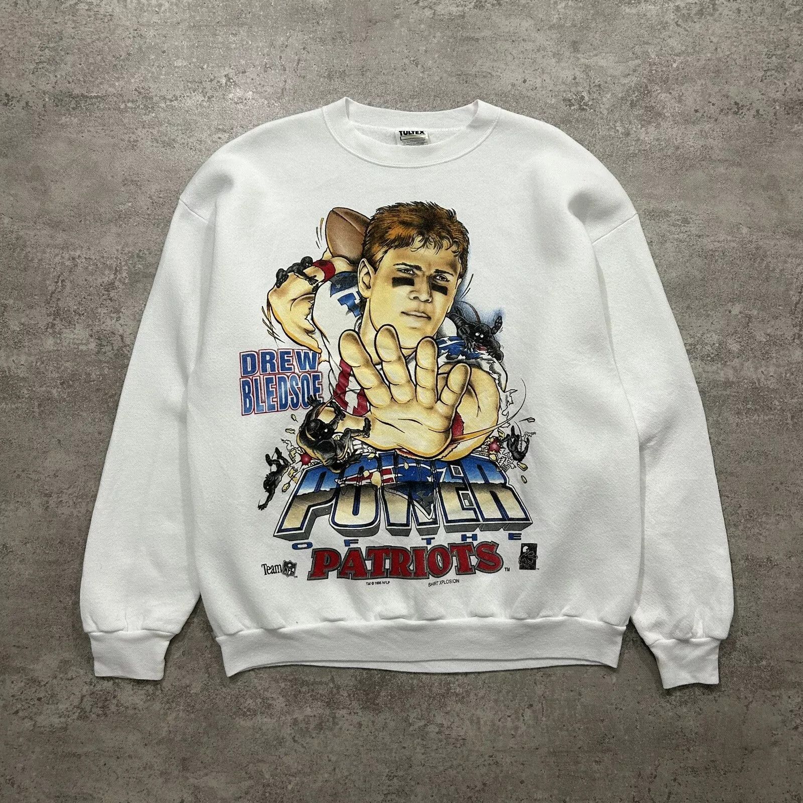NEW ENGLAND PATRIOTS DREW BLEDSOE 1995 CARICATURE SWEATSHIRT