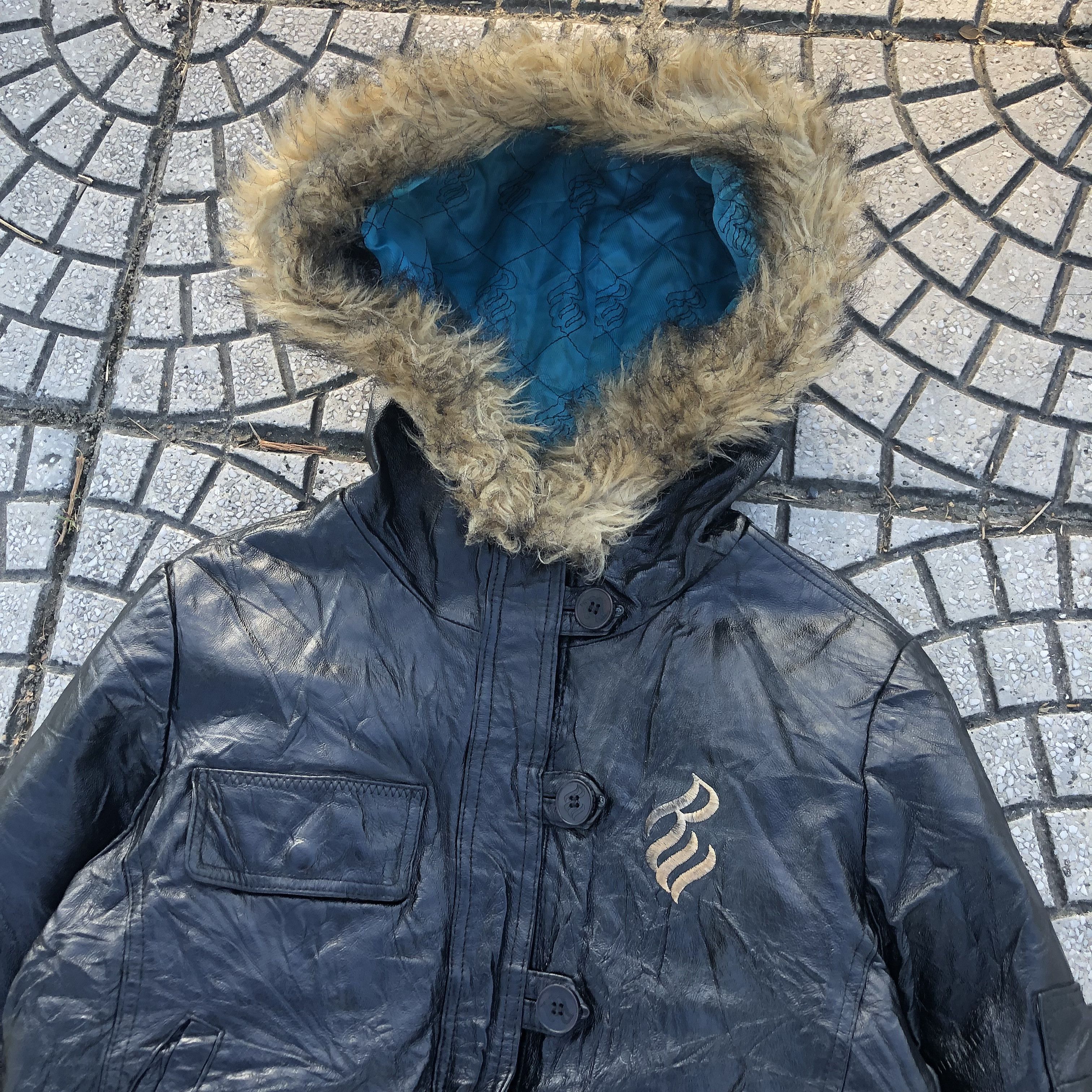 Rocawear Y2K Rocawear Leather Down Puffer Jacket Fur Hood Bomber Size M / US 6-8 / IT 42-44 - 3 Thumbnail